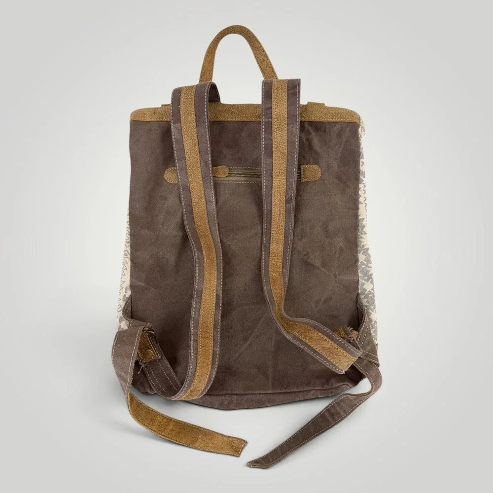 Myra Bag Backpack Womens Large Brown Aztec Canvas Leather Hair On Hide Boho